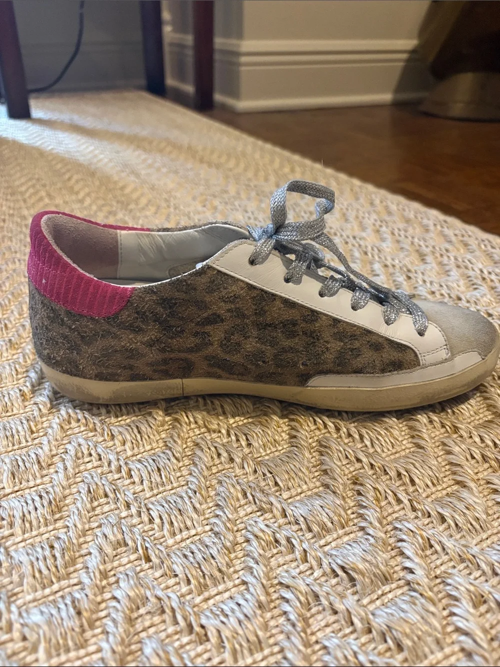 Golden Goose Leopard Print Sneakers with Blue Star Accent